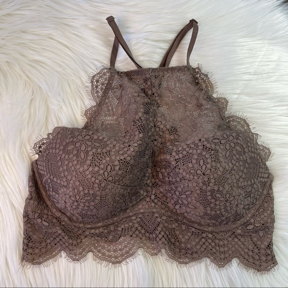 Pink Victoria’s Secret Lace High Neck Push-up Bralette small - Picture 1 of 13